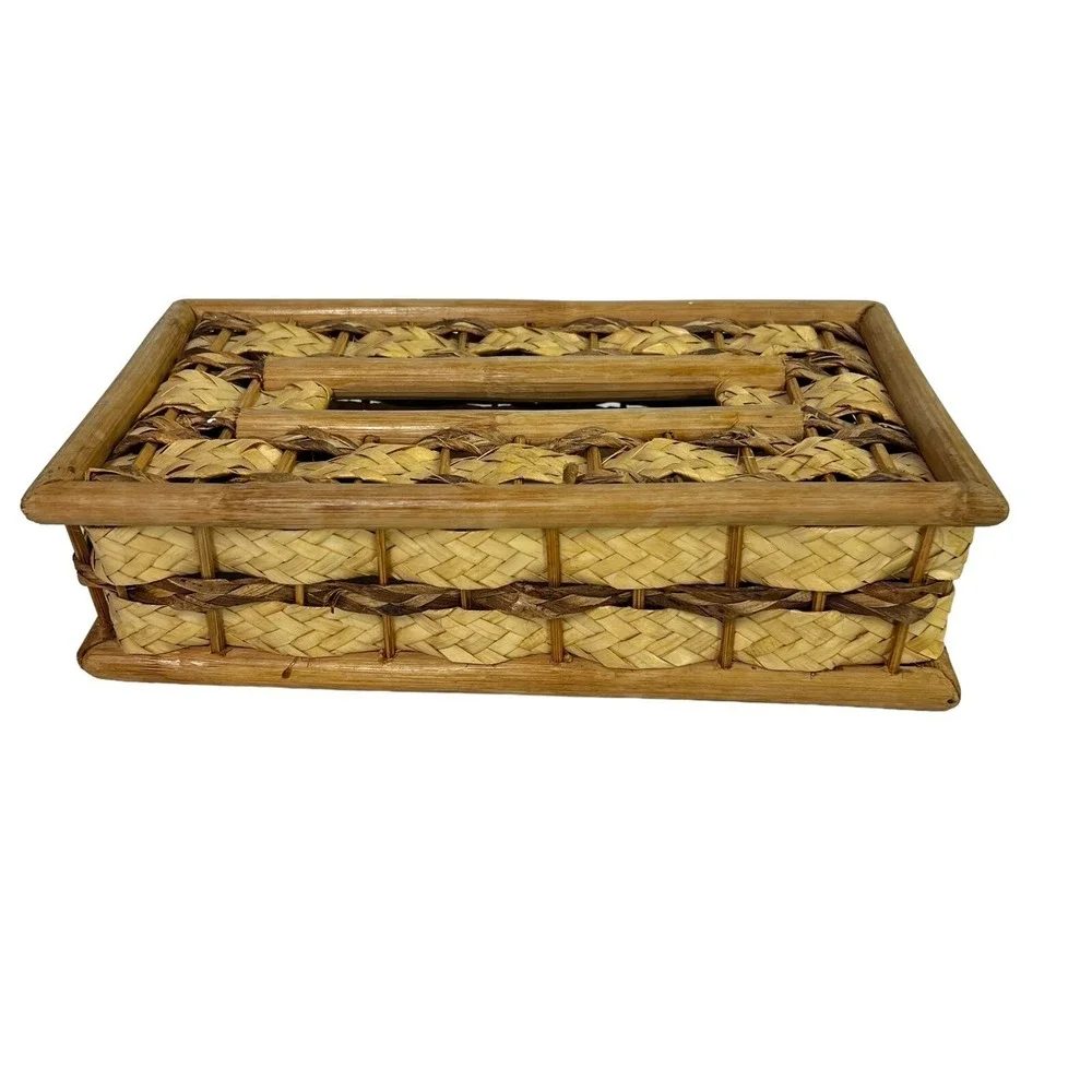Vintage‎ Wicker Rattan Tissue Box Cover Boho Coastal Bathroom Decor MCM